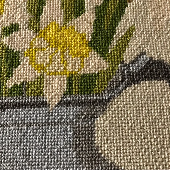 Large Vintage Cross Stitch Needlepoint Tapestry Style Tea Flowers Garden Teapot - Picture 3 of 11